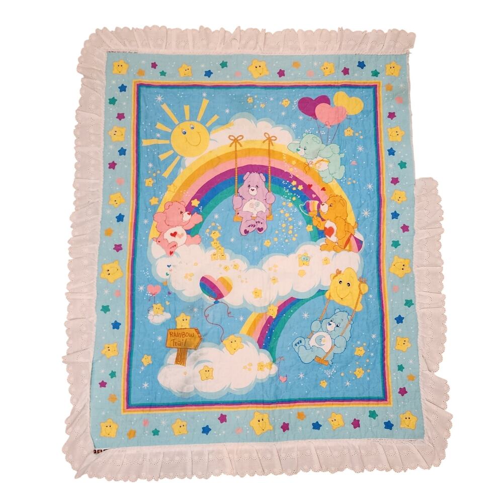 Vintage Care Bears Rainbow Trail Fabric Blanket